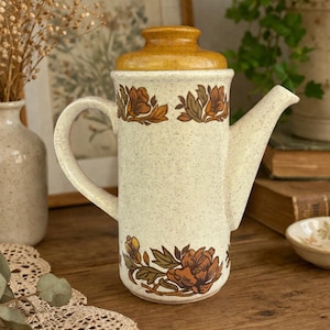 Vintage Palissy Royal Worcester Coffee Pot | Autumn Floral Stoneware Teapot