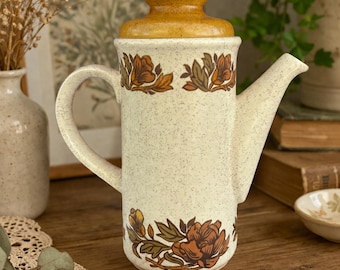Vintage Palissy Royal Worcester Coffee Pot | Autumn Floral Stoneware Teapot