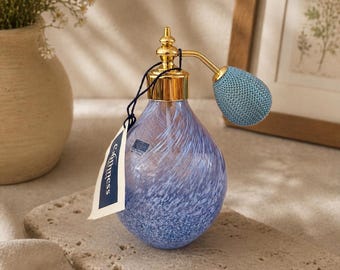 Atomiseur de parfum vintage en verre Caithness Blue Swirl | Bouteille en verre artistique écossaise | Décor de vanité | Cadeau à collectionner