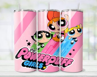 Super Cute Trio | Super Puff Girls | 20oz Skinny Tumbler Sublimation Design | Adorable & Fierce Cartoon Wrap | Digital Download PNG