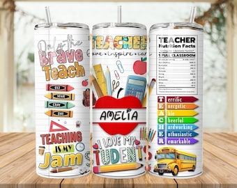 Personalized Teacher Tumbler Wrap Png Coquette School Custom name Sublimation Designs 20 oz Skinny Tumbler Png