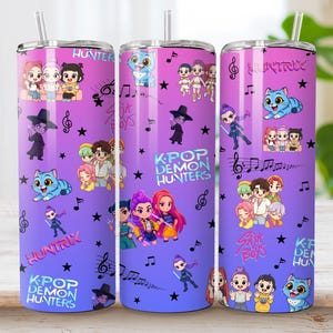 KPop Demon Hunter Tumbler Wrap | Derpy Anime 20oz Skinny Tumbler Sublimation PNG | Cute K-Pop Digital Cup Design Huntrix Tumbler Wrap