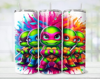 Ninja 20oz Tumbler Wrap Bundle, 20oz PNG for Kids, Cute Cartoon Heroes, Digital Cup Design, Instant Download, Turtles Tumbler