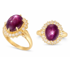 Large 8.50ct Natural Unheated Star Ruby Diamond Cluster Ring, GCS Certified, 18k Gold