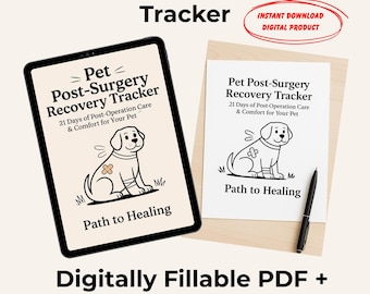 Pet Surgery Recovery Tracker | Fillable PDF and Printable Dog Cat Surgery Log Health Journal | Vet Aftercare Log and Medication Record