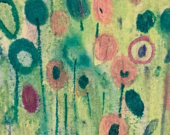 Light Green mini painting field of flowers