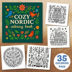 Przytulna nordycka kolorowanka | Skandynawska sztuka ludowa | Relaksujące zimowe kolorowanki