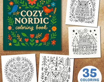 Cozy Nordic Coloring Book | Scandinavian Folk Doodle Art | Relaxing Winter Coloring Pages