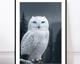 Snowy Owl Print, White Owl Art, Modern Animal Poster, Owl Wall Art, Wildlife Poster