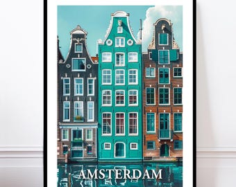 Amsterdam Architecture Wall Art, Urban City Scene Print, Building Poster Home Decor