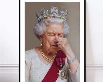 Funny Queen Of England Print, Restroom Wall Art, Funny Bathroom Poster, Humerous bathroom print