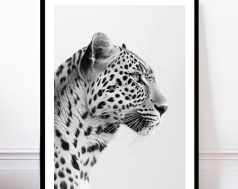 Leopard Wall Art, Elegant Black and White Print, Safari Big Cat Home Decor