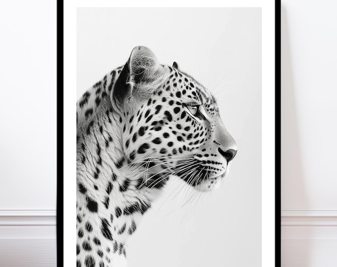 Leopard Wandkunst, Eleganter Schwarz-Weiß-Druck, Safari Big Cat Home Decor