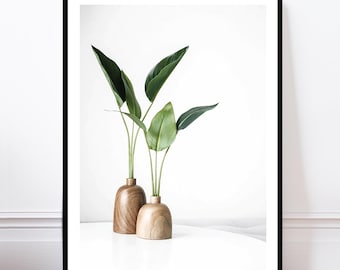 Palm Planters Botanical Print, Tropical Wall Art, Modern Minimalist Home Decor, Plant Artwork