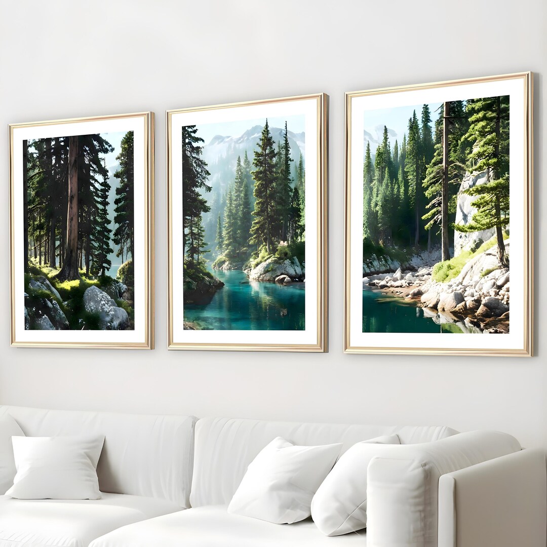 Nordic Forest Art Prints, Green Landscape Posters, Set of 3 Triptych ...