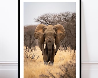 Afrikanischer Elefanten-Kunstdruck: Schwarz-Weiß oder Farbe, ungerahmtes Tiermotiv