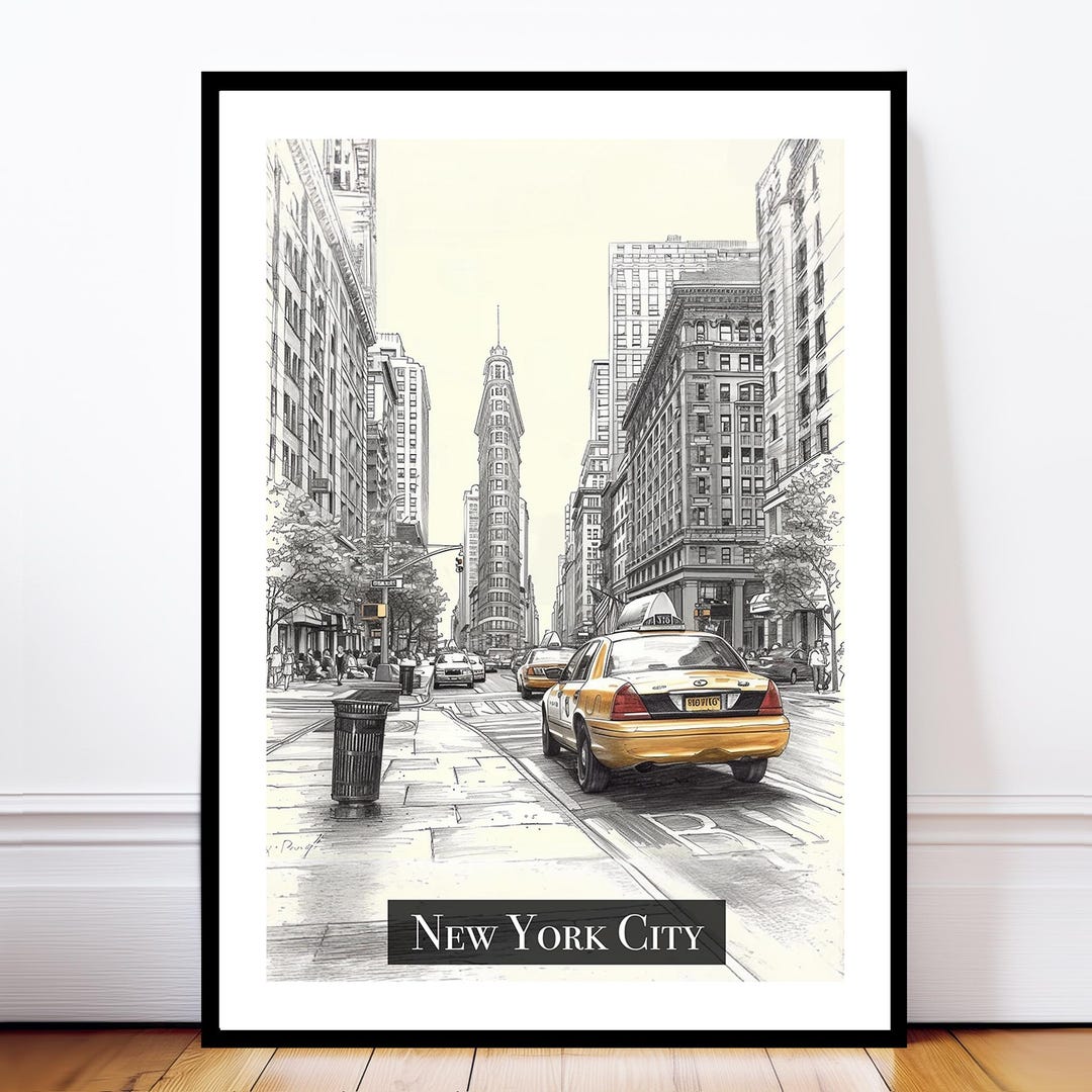 New York City Taxi Poster, Modern Architecture Wall Art Print, Urban ...