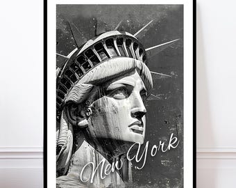 Muurkunstprint van het Vrijheidsbeeld: poster met moderne architectuur