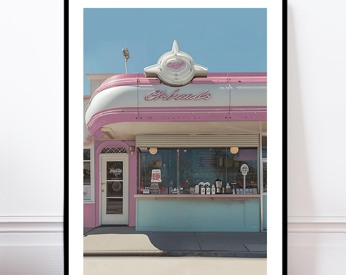 1950s Diner Photo Print, Retro Wall Art, Vintage American Restaurant Decor, Classic Photography