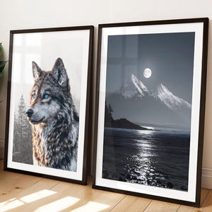 Wolf Print, Mountain Poster, (A)  Wolf Poster, Wildlife Lover Gift, Grey Wolf Wall Art