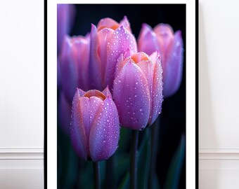 Purple Tulips Flower Poster, Botanical Print, Floral Wall Art, Elegant Plant Home Decoration