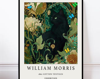 William Morris Posters,  Black Cat Print, Art Nouveau Prints,William morris exhibition print, Art deco,William Morris Print, Gift for her