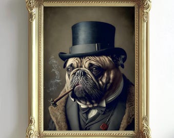 Winston Pug Vintage Portrait – Renaissance Animal Print, Altered Art Poster with Dog Head Human Body, Pet Art