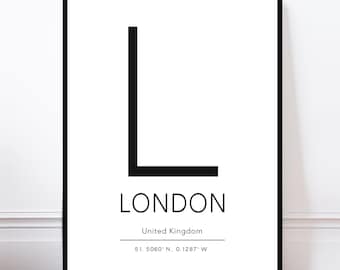 London UK Typography Poster, Modern Architecture Wall Art Print, Urban Cityscape Home Decor