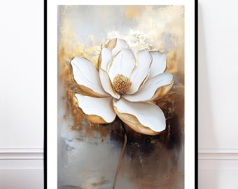 Single Gold Flower Print, Gold Wall Art Poster (B), Modern Minimalist Home Decor