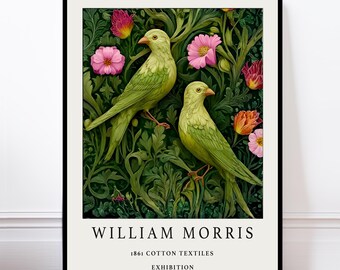 William Morris Prints, Lovebird Posters, Art Nouveau Print, William morris exhibition print, Art deco,William Morris Print, Gift for her