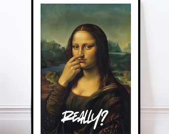 Funny Mona Lisa Print, Restroom Wall Art, Funny Bathroom Poster, Humerous bathroom print