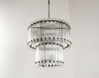 Vintage Chandelier with Crystal Glass for Dining Room, Luxury Home Decor Pendant Light, Mid-Century Modern Living Room Round Ceiling Lamp