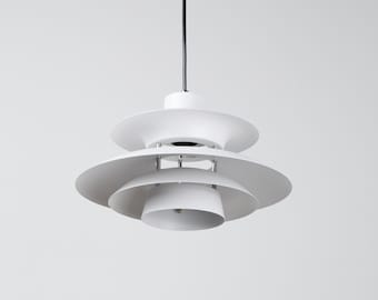 Minimalist Modern Pendant Light, White Scandinavian Style Ceiling Lamp, Chic Danish Hanging Lamp, Kitchen or Living Room Retro Pendant Lamp