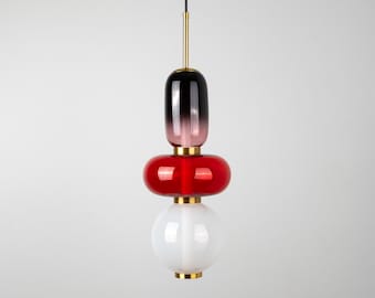 Hand Blown Glass Pendant Light, Multicolor Glass Bead Hanging Light, Art Deco Ceiling Lamp, Modern Home Decor LED Pendant Lighting Fixture