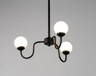 Mid-Century Modern 3-Light Chandelier, Minimalist Pendant Light with Glass Globes, Farmhouse Dining Room Chandelier, Vintage Ceiling Lamp