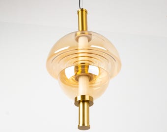 Luxury Ceiling Lighting Fixture for Living Room or Dining Room, Mid-Century Modern Pendant Lamp, Handmade Amber Glass Unique Pendant Light