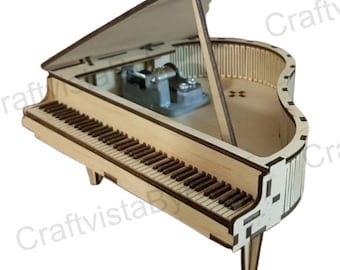Laser Cut 3mm Grand Piano Music Box, Kid Music Box, Piano Music Box cdr, Piano Music Engraving | DXF File | Digital Download