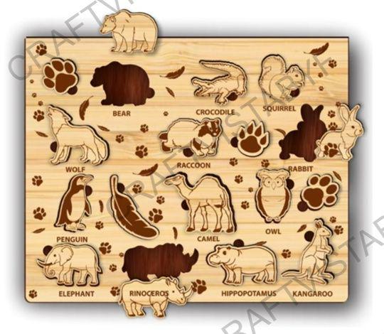 3D Animal Puzzle Set, Wooden Kids Puzzles Laser Cut Bundle, Cloth ...