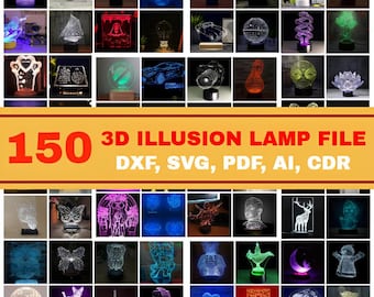 120+ 3D Night LED Acrylic Optical Illusion Lamp, Template For Lamp Vector File | Ai Pdf Svg Dxf Cdr | Digital Download