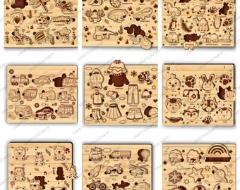 3D animal puzzle set, wooden kids puzzles laser cut bundle, cloth puzzles, vehicle puzzle, baby puzzle, children game svg, educational toy
