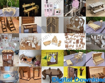 Bündel von hölzernen Puppenhaus Möbel Set Laser Cut Puppenhaus dxf Puppenhaus svg Puppenhaus Möbel Set | CDR SVG DXF | Digitaler Download