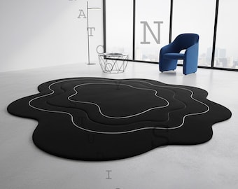 Dywan Amoeba okrągły, ręcznie robiony z wełny: żółty dywan Modern Art Accent Mat.