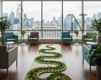 Alfombra de lana tejida a mano con diseño de serpiente: Bold Serpent Runner
