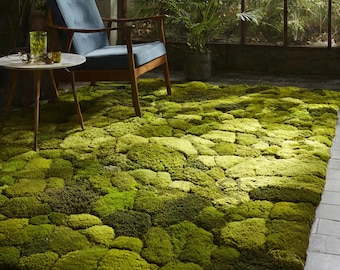 Wool Hand-Tufted Botanical Rug Handmade Round Moss Rug Tufted Green Area Carpet.