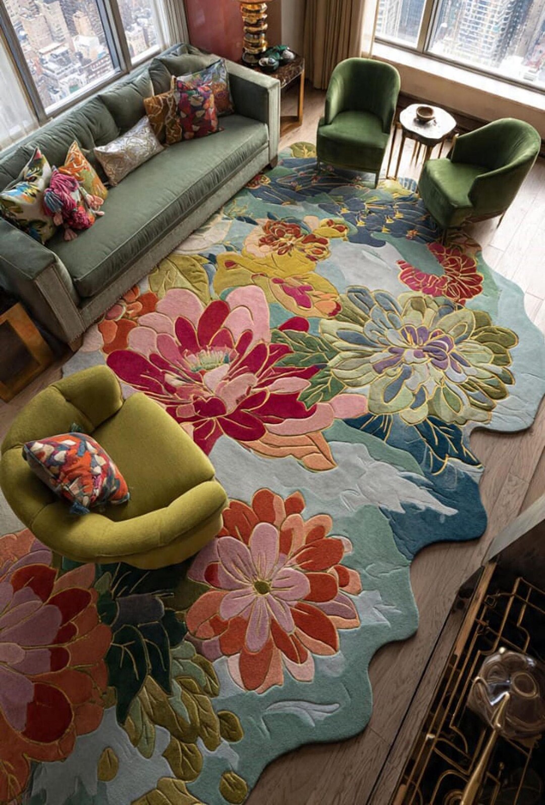 Oversized Floral Art Rug – Multicolor Abstract Petal Design | Organic ...