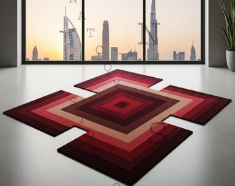 Kwadratowy, ręcznie robiony wełniany dywan: pomarańczowy dywan Modern Art Accent Mat.