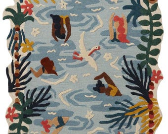 Swimming rug Handmade Abstract Wool Rug – Colorful Modern Bohemian Decor