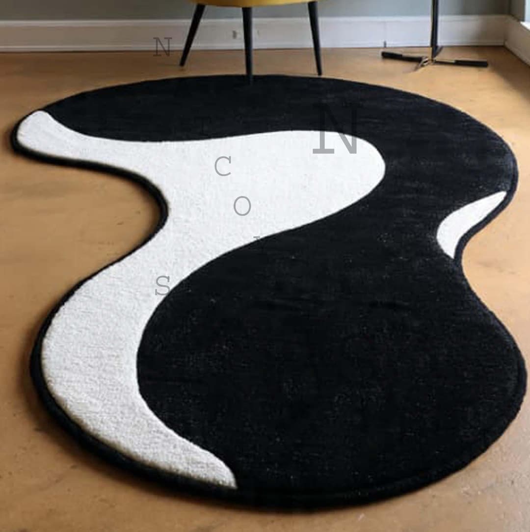 Hand Tufted Wool Rug, Black & White Abstract, Modern Area Rug - Etsy