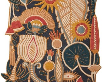 Blommig matta Handgjord abstrakt ullmatta – Färgglad modern boho-inredning