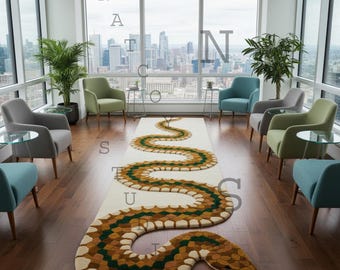 Alfombra de lana tejida a mano con diseño de serpiente: Bold Serpent Runner